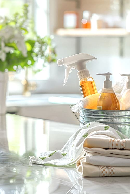 cleaning kitchen with green cleaning products